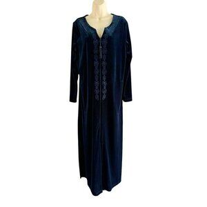 Nottibianche Woman's Sz M Royal Blue Velvet Long Full Zip Embroidered Robe